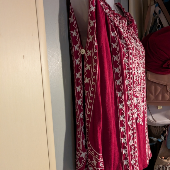 INC International Concepts Red and White Embroidered Top - Picture 3 of 10